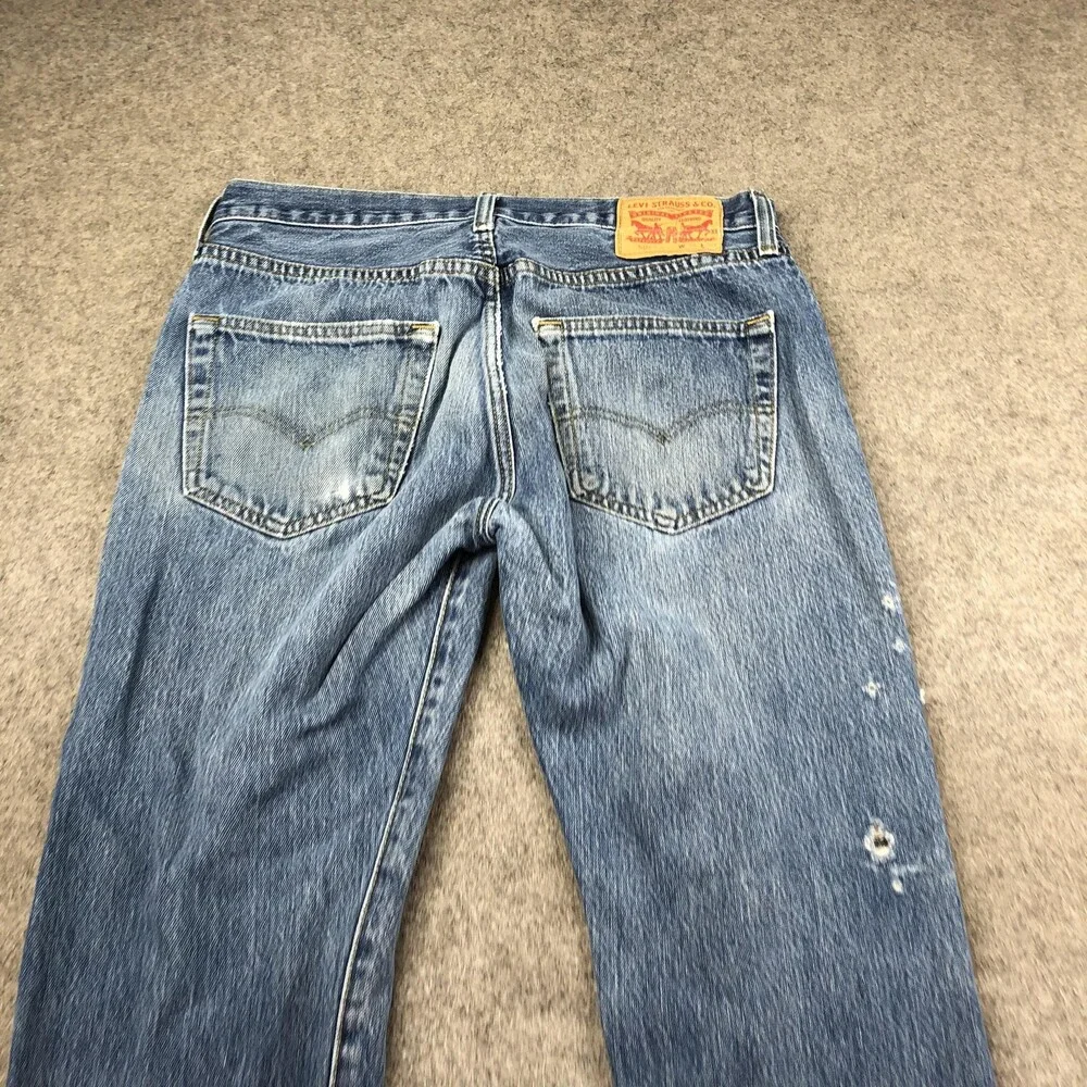 Levis 501 Jeans Mens 31x30 Blue Light Wash Regular Straight Denim Distressed